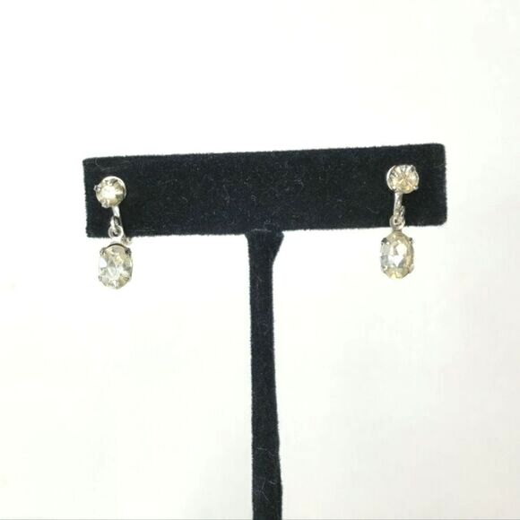 Vintage Silver crystal dangle screwback earrings - Picture 1 of 5